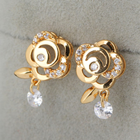 Gets® Jewelry Earring, Brass, Flower, 18K gold plated, with cubic zirconia, nickel, lead & cadmium free, 16mm 