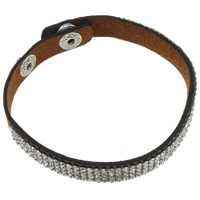 Slake Bracelet, Cowhide, zinc alloy snap clasp, platinum color plated, with rhinestone, brown, 10mm Approx 8 Inch 