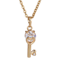 Gets® ожерелье ювелирные изделия, Латунь, Ключ, 18K золотым напылением, Овальный цепь & с кубическим цирконием, не содержит никель, свинец, 24mm, длина:Приблизительно 18 дюймовый, продается Strand