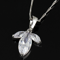 Gets® Jewelry Necklace, Brass, Leaf, platinum plated, oval chain & with cubic zirconia, nickel, lead & cadmium free, 25mm Approx 18 Inch 
