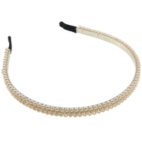 Hair Bands, Glass Pearl, with Cloth & Iron, beige 