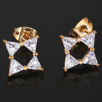 Gets® Jewelry Earring, Brass, Rhombus, 18K gold plated, with cubic zirconia nickel, lead & cadmium free, 9.5mm
