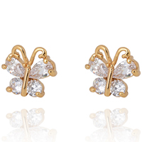 Gets® Jewelry Earring, Brass, Butterfly, 18K gold plated, with cubic zirconia nickel, lead & cadmium free, 9mm