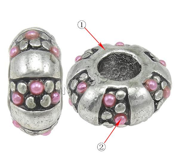 Plastic Zinc Alloy European Beads, Rondelle, plated, Customized & with plastic pearl & without troll, more colors for choice, 6x7mm, Hole:Approx 5mm, Sold By PC