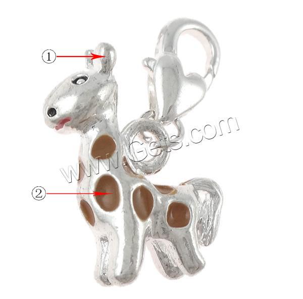 Zinc Alloy Lobster Clasp Charm, Giraffe, plated, Customized & enamel, more colors for choice, 6x25x17mm, Hole:Approx 4x5mm, Sold By PC