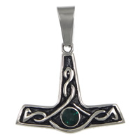 Stainless Steel Thor Hammer Pendant, Hammer of Thor, with rhinestone & blacken Approx 