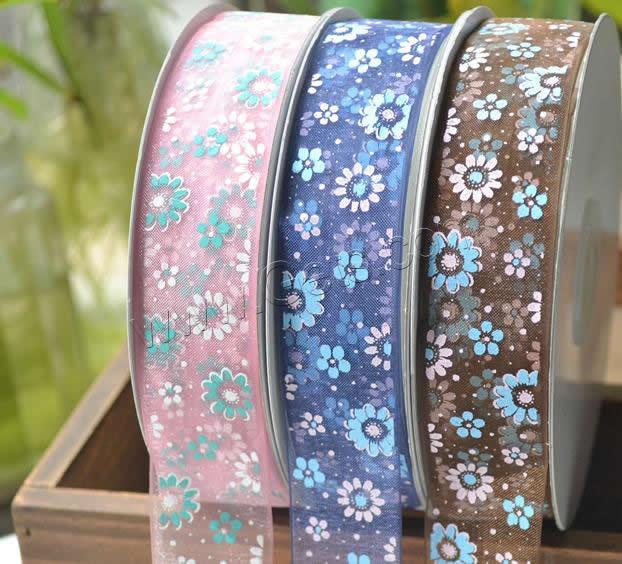 Organza Ribbon, printing, different size for choice & single-sided, mixed colors, 3PCs/Lot, 200Yards/PC, Sold By Lot