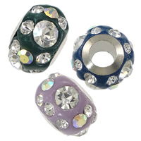 Rhinestone Zinc Alloy European Beads, with Rhinestone Clay Pave, Rondelle, platinum color plated, with 19pcs rhinestone & without troll nickel, lead & cadmium free Approx 4mm 