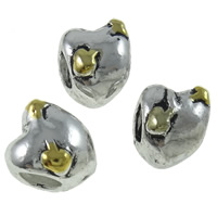 Perles European en alliage de zinc, coeur, Placage, sans filetage & deux tons, protéger l'environnement, sans nickel, plomb et cadmium, 8-15mm Environ 4.5mm, Vendu par PC