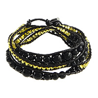 Wrap Bracelets, Waxed Nylon Cord, with Black Agate, brass clasp, plated, adjustable &  & faceted, 4-8mmuff0c4mm Approx 32 Inch 