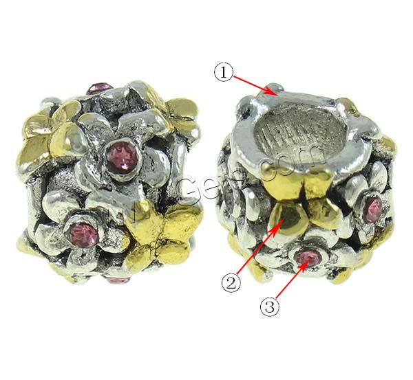 Enamel Zinc Alloy European Beads, Drum, plated, Customized & without troll & with rhinestone & large hole, more colors for choice, 9-12mm, Hole:Approx 5mm, Sold By PC