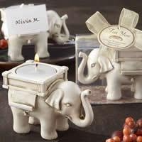 Resin Candle Holder, with Paraffin & Cotton, Elephant, with place card clip, white 