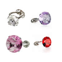 Zinc Alloy Key Chain Jewelry, with Glass Gemstone, ring shape, silver color plated lead & cadmium free, 34x42,10mm 