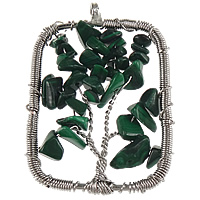 Malachite Pendants, with brass wire, Rectangle, platinum color plated, nickel, lead & cadmium free Approx 6mm 