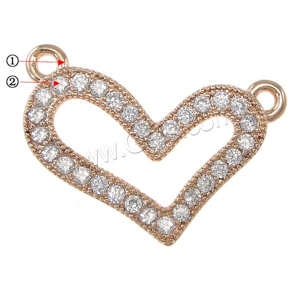 Cubic Zirconia Micro Pave Brass Connector, Heart, plated, micro pave cubic zirconia & 1/1 loop, more colors for choice, 21x19x2.5mm, Hole:Approx 1mm, Sold By PC
