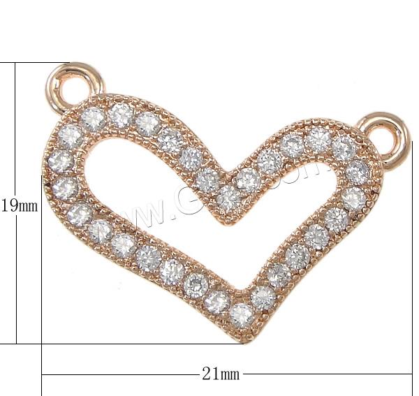 Cubic Zirconia Micro Pave Brass Connector, Heart, plated, micro pave cubic zirconia & 1/1 loop, more colors for choice, 21x19x2.5mm, Hole:Approx 1mm, Sold By PC