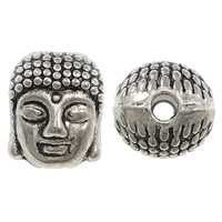 DIY buddhistische Perlen, Zinklegierung, Buddha, plattiert, buddhistischer Schmuck, keine, frei von Nickel, Blei & Kadmium, 9x11x8mm, Bohrung:ca. 1.8mm, verkauft von PC