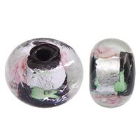 Perles murano feuille d'argent, chalumeau, rondelle, fait à la main, noire Environ 2mm Vendu par sac