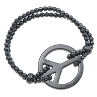 Bracelet hématite non magnétique, Logo de la paix, 2 fils, noire Environ 7.5 pouce, Vendu par brin
