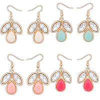 Crystal Drop Earring, Zinc Alloy, with Crystal & Resin, Leaf, gold color plated, mixed colors, lead & cadmium free 