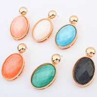 Resin Zinc Alloy Earring, with Resin, Flat Oval, gold color plated, mixed colors, lead & cadmium free 
