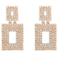 Zinc Alloy Rhinestone Drop Earring, Rectangle, gold color plated, with rhinestone, lead & cadmium free 