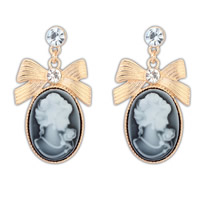 Fashion Statement Earring, Zinc Alloy, with Resin, Flat Oval, gold color plated, lady cameo & with rhinestone, lead & cadmium free 