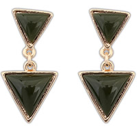 Resin Zinc Alloy Earring, with Resin, Triangle, gold color plated, army green, lead & cadmium free 