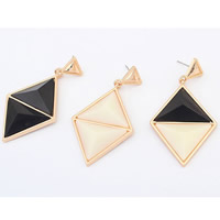 Resin Zinc Alloy Earring, with Resin, Rhombus, gold color plated, mixed colors, lead & cadmium free 