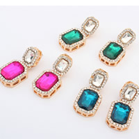 Acrylic Drop Earring, Zinc Alloy, with Acrylic, Rectangle, gold color plated, with rhinestone, mixed colors, nickel, lead & cadmium free 