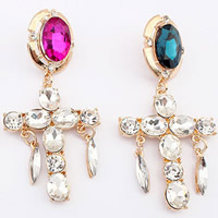 Acrylic Chandelier Earring, Zinc Alloy, with Acrylic, Cross, gold color plated, with rhinestone, mixed colors, nickel, lead & cadmium free 