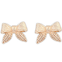 Zinc Alloy Stud Earring, Bowknot, gold color plated, hollow, nickel, lead & cadmium free 