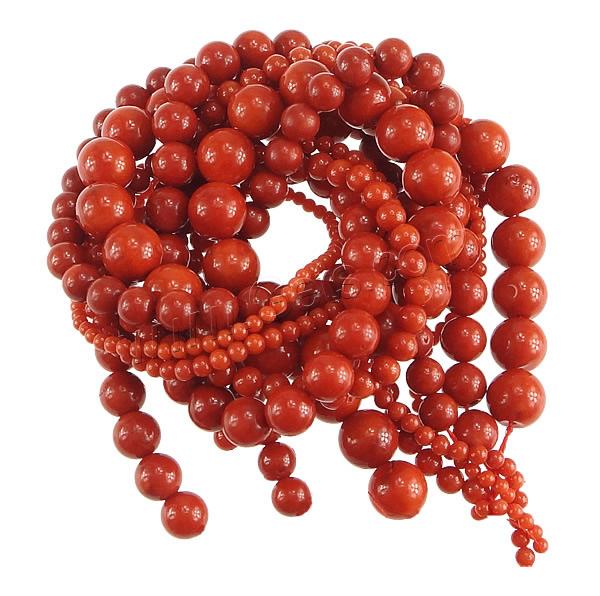 Natürliche Korallen Perlen, rund, verschiedene Größen vorhanden, Satin Farbe, Bohrung:ca. 0.5mm, Länge:ca. 15 ZollInch, verkauft von Strang