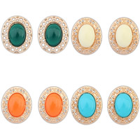Resin Zinc Alloy Earring, with Resin, Flat Oval, gold color plated, mixed colors, nickel, lead & cadmium free 
