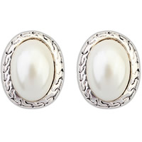 Plastic Pearl Zinc Alloy Earring, with Plastic Pearl, Flat Oval, antique silver color plated, nickel, lead & cadmium free 