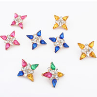 Acrylic Stud Earring, Zinc Alloy, Rhombus, gold color plated, with acrylic rhinestone, mixed colors, lead & cadmium free 