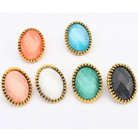 Resin Zinc Alloy Earring, with Resin, Flat Oval, antique gold color plated, mixed colors, lead & cadmium free 