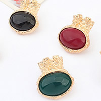 Resin Zinc Alloy Earring, with Resin, Flat Oval, gold color plated, mixed colors, lead & cadmium free 