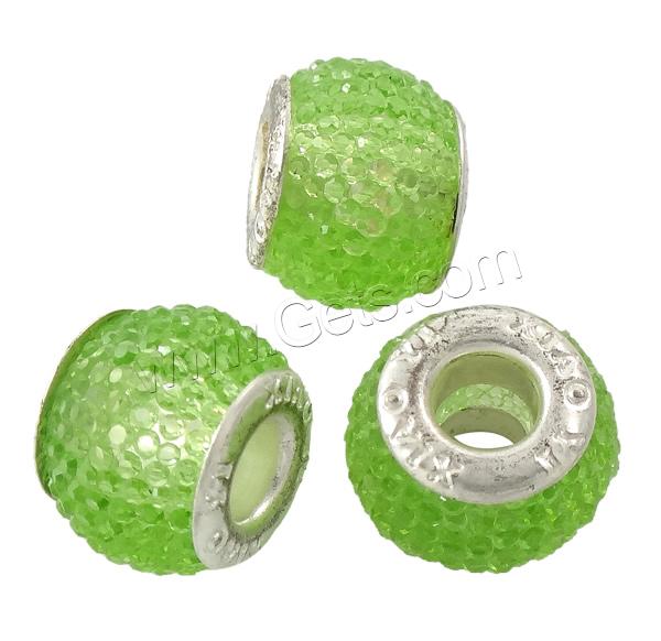 European Resin Beads, Drum, transparent & different size for choice & brass double core without troll & with resin rhinestone, more colors for choice, Hole:Approx 5mm, Sold By Bag