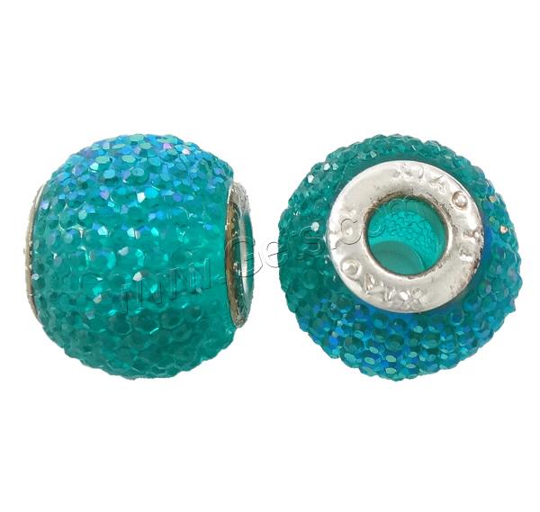 European Resin Beads, Drum, colorful plated, different size for choice & brass double core without troll & with resin rhinestone, more colors for choice, Hole:Approx 5mm, Sold By Bag