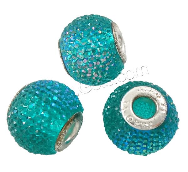 European Resin Beads, Drum, colorful plated, different size for choice & brass double core without troll & with resin rhinestone, more colors for choice, Hole:Approx 5mm, Sold By Bag