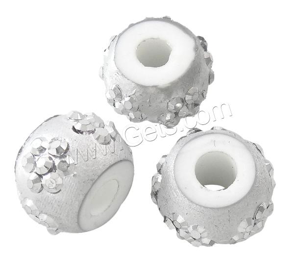 European Resin Beads, Drum, platinum color plated, different size for choice & with resin rhinestone & without troll, Hole:Approx 5mm, Sold By Bag