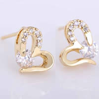 Gets® Jewelry Earring, Brass, Heart, 18K gold plated, with cubic zirconia, nickel, lead & cadmium free, 4mm 