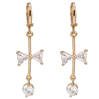 Gets® Jewelry Earring, Brass, Bowknot, 18K gold plated, with cubic zirconia, nickel, lead & cadmium free 