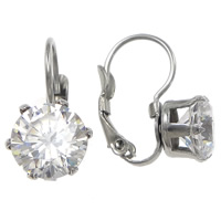 Stainless Steel Lever Back Earring, with cubic zirconia, original color 