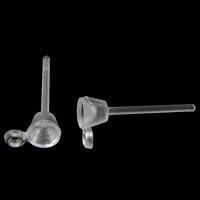 Plastic Earring Post, PC Plastic, with loop & transparent & without earnut, white, 13mm 0.8mm 