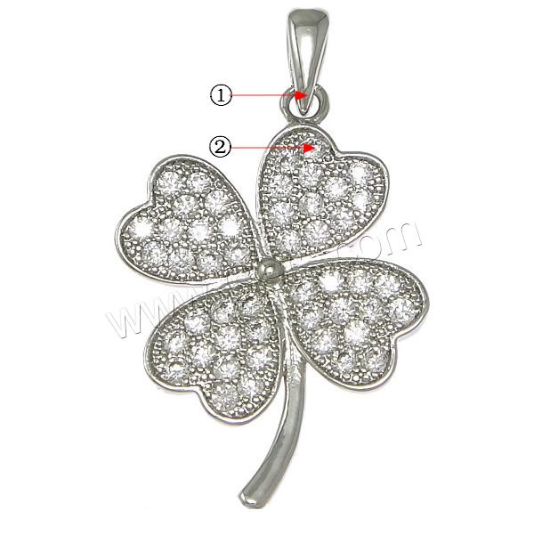 Brass Clover Pendant, Four Leaf Clover, plated, micro pave cubic zirconia, more colors for choice, nickel, lead & cadmium free, 16x25x2mm, Hole:Approx 2x4mm, Sold By PC