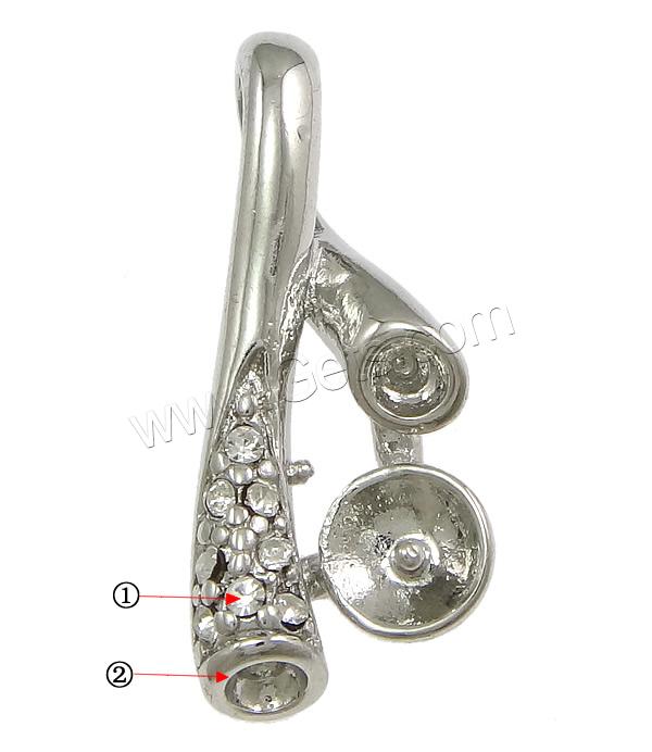 Zinc Alloy Peg Bail, Branch, plated, with rhinestone, more colors for choice, nickel, lead & cadmium free, 11x26x4mm, 0.8mm, Hole:Approx 4x6mm, Inner Diameter:Approx 2mm, Sold By PC