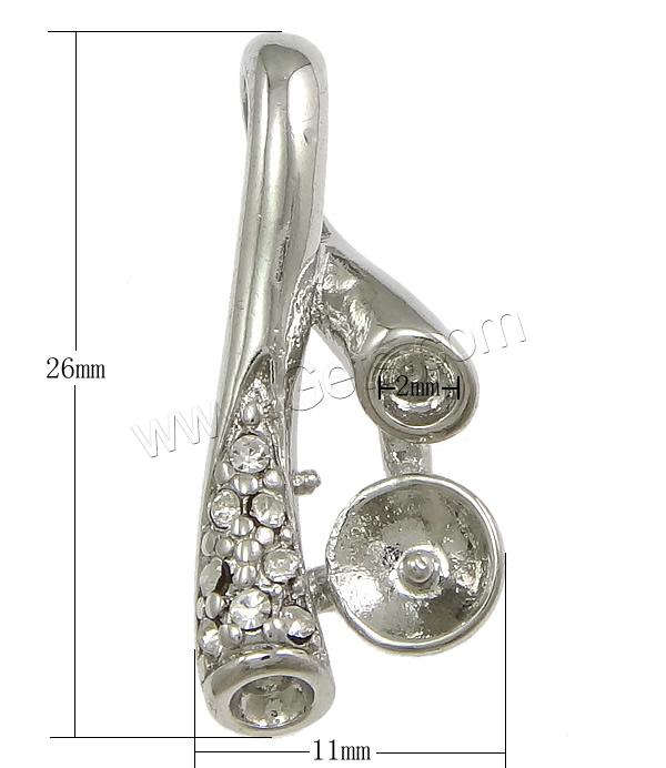 Zinc Alloy Peg Bail, Branch, plated, with rhinestone, more colors for choice, nickel, lead & cadmium free, 11x26x4mm, 0.8mm, Hole:Approx 4x6mm, Inner Diameter:Approx 2mm, Sold By PC