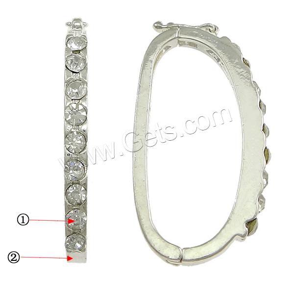 Zinc Alloy Necklace Shortener Clasp, Flat Oval, plated, with rhinestone, more colors for choice, nickel, lead & cadmium free, 3x35x19mm, Sold By PC